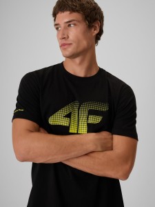 4F T-shirt regular z nadrukiem męski - czarny S