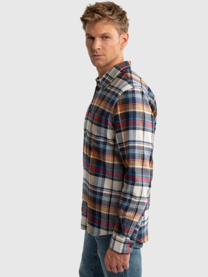 Koszula męska flanelowa w kratę beżowa Fileso 801