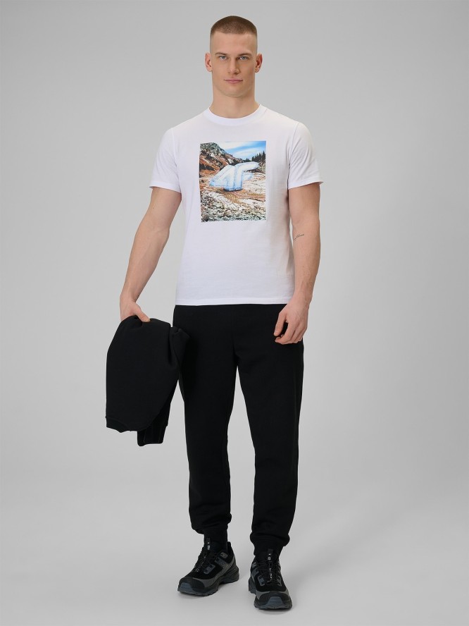 4F T-shirt regular z nadrukiem męski - biały M