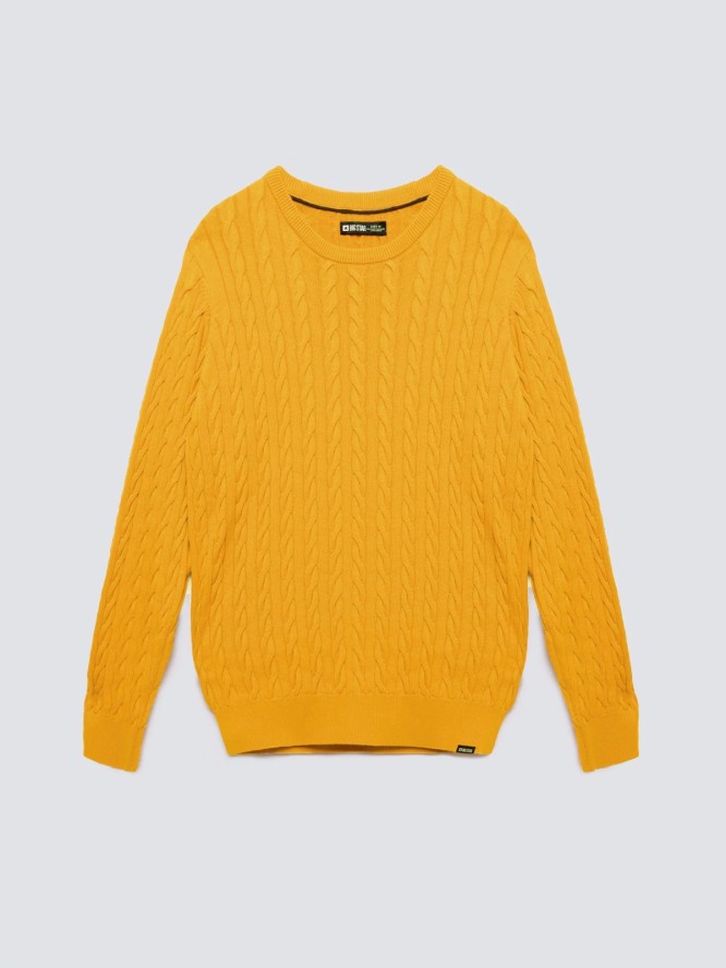 Sweter męski ze splotem warkoczowym żołty Amaris 201