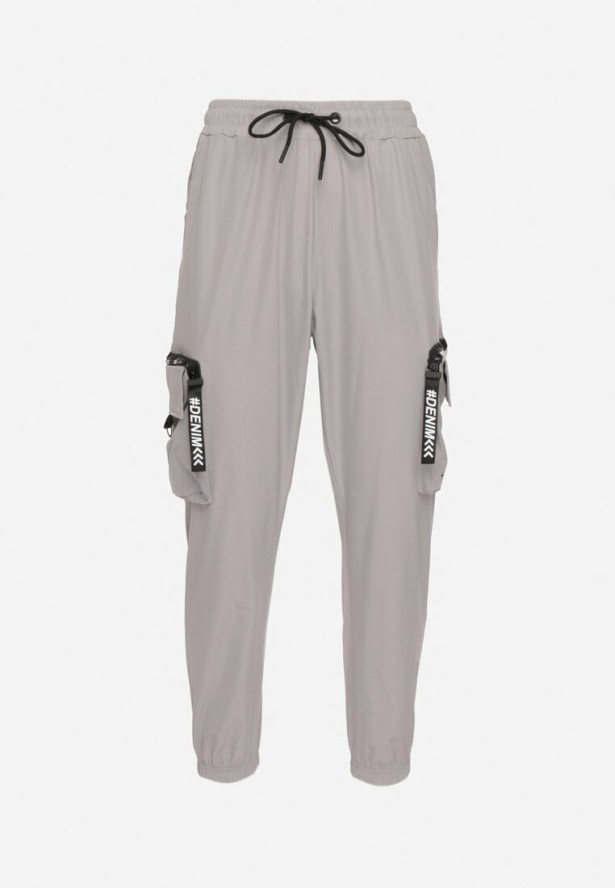 Szare Spodnie Dresowe w Stylu Cargo Efalitha
