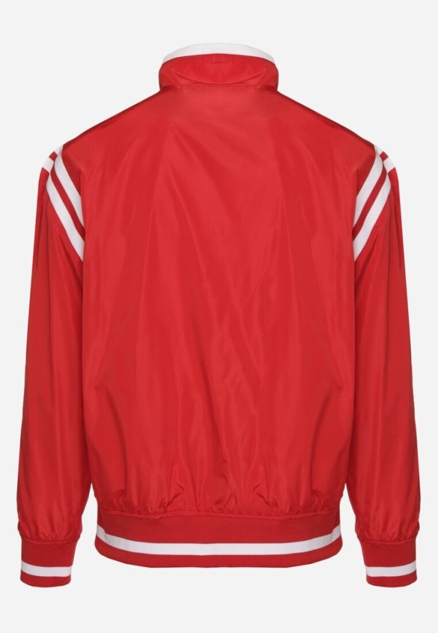 Czerwona Kurtka Bomberka z Gumką w Pasie Ozdobiona Paskami Nevetas