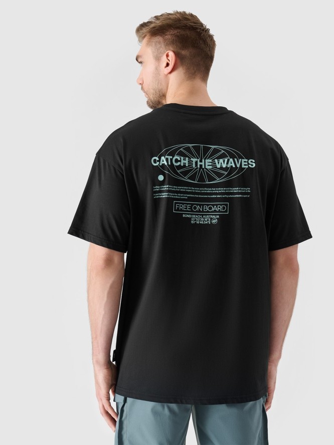 4F T-shirt oversize z nadrukiem męski - czarny L