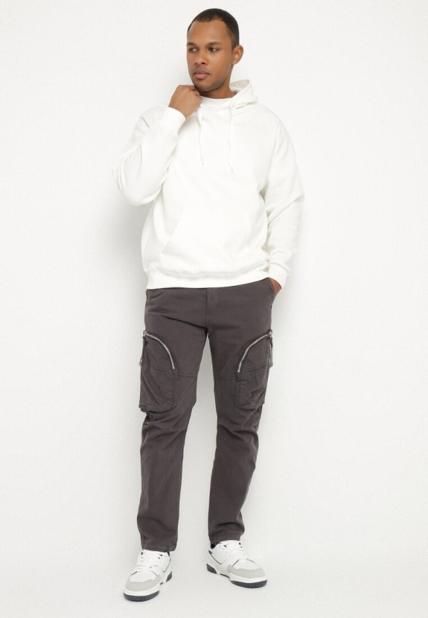 Szare Spodnie Cargo z Bawełny z Kieszeniami Aliria