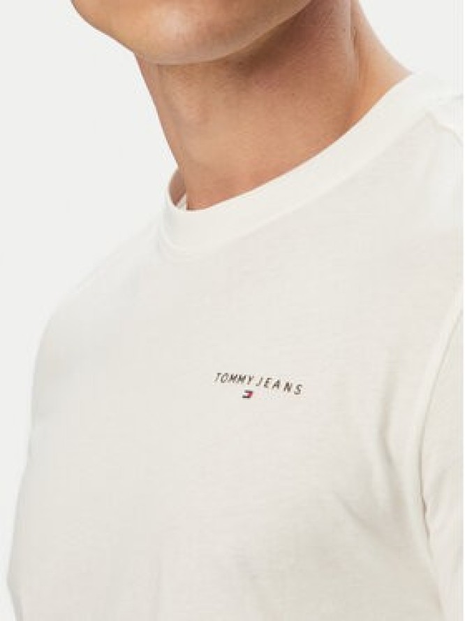 Tommy Jeans T-Shirt Linear Chest DM0DM21780 Écru Slim Fit