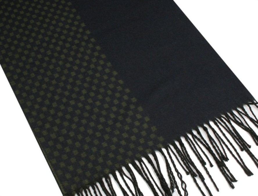 Elegancki Szalik Męski z Wiskozą - His Story - Granat i Khaki, Drobny Wzór