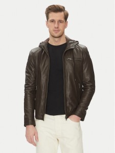 Serge Pariente Kurtka skórzana Ondo Brązowy Regular Fit