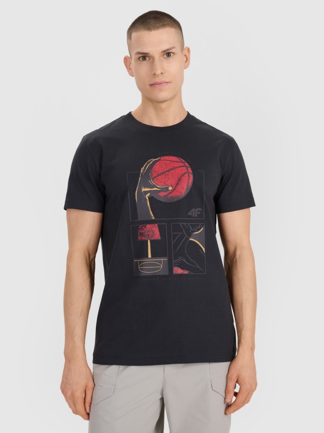 4F T-shirt oversize z nadrukiem męski - czarny XXL