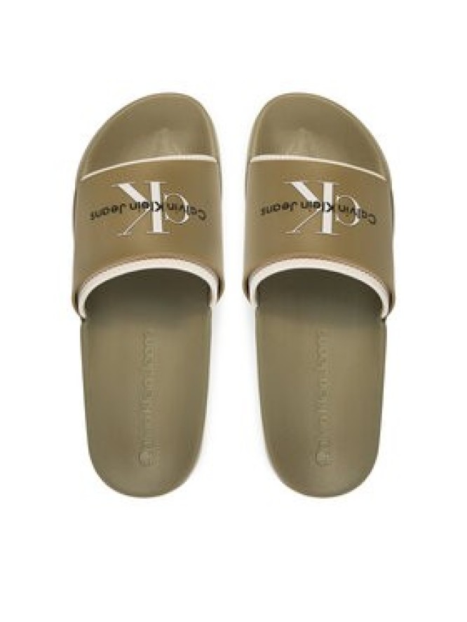 Calvin Klein Jeans Klapki Slide Rubber Neoprene Monologo YM0YM00361 Khaki