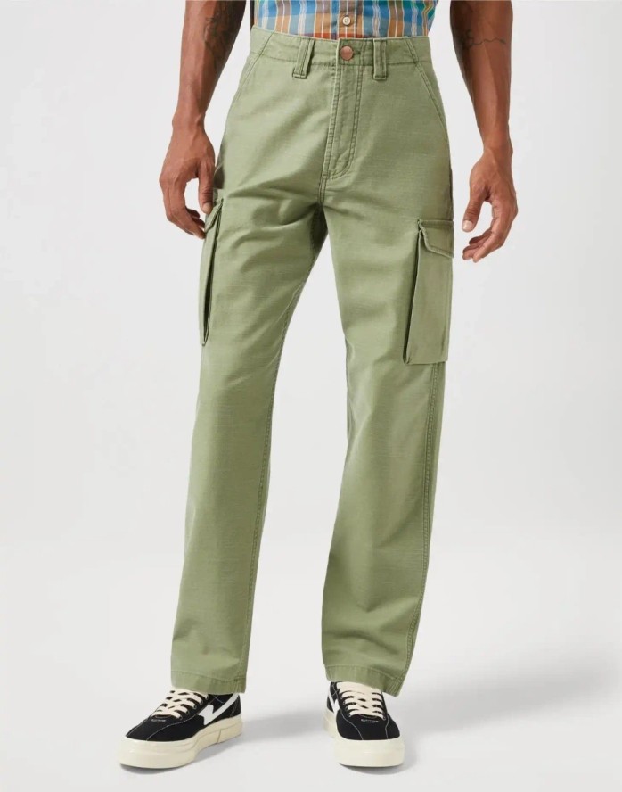 WRANGLER MESKIE SPODNIE MATERIAŁOWE BOJÓWKI CASEY JONES CARGO OLIVE 112350893 W1C2017995