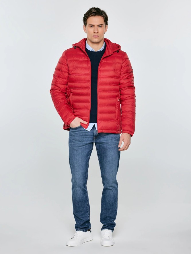 Kurtka męska pikowana z kapturem czerwona Acarf 603