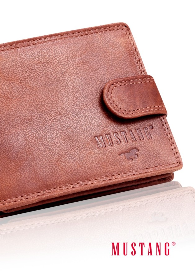 MUSTANG Denimo Wallet Side Opening With Button SKÓRZANY PORTFEL POJEMNY NA KARTY PREMIUM RFID