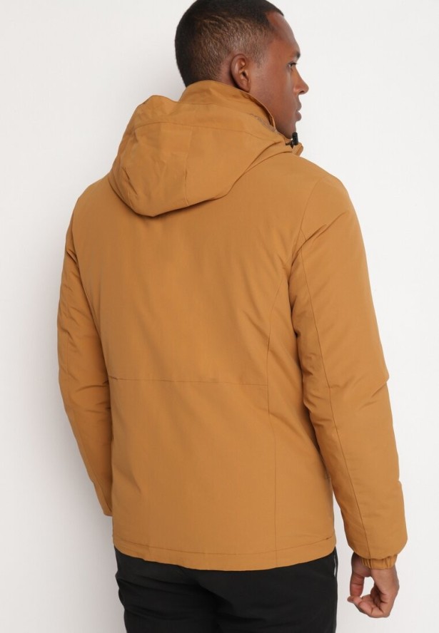 Jasnobrązowa Gładka Kurtka o Prostym Kroju z Odpinanym Kapturem Valentana