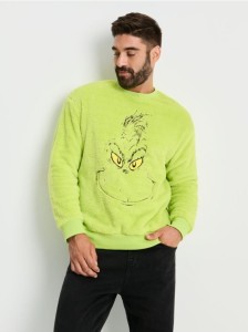 Bluza crewneck regular z misiem Grinch - zielony