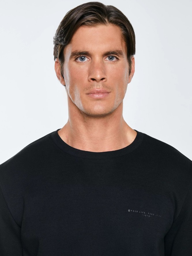 Bluza męska ze splotem pique czarna Wiler 906