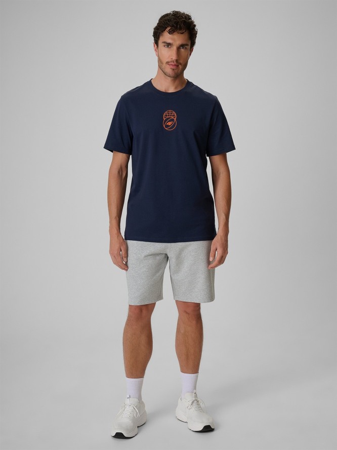 4F T-shirt regular z nadrukiem męski - granatowy S