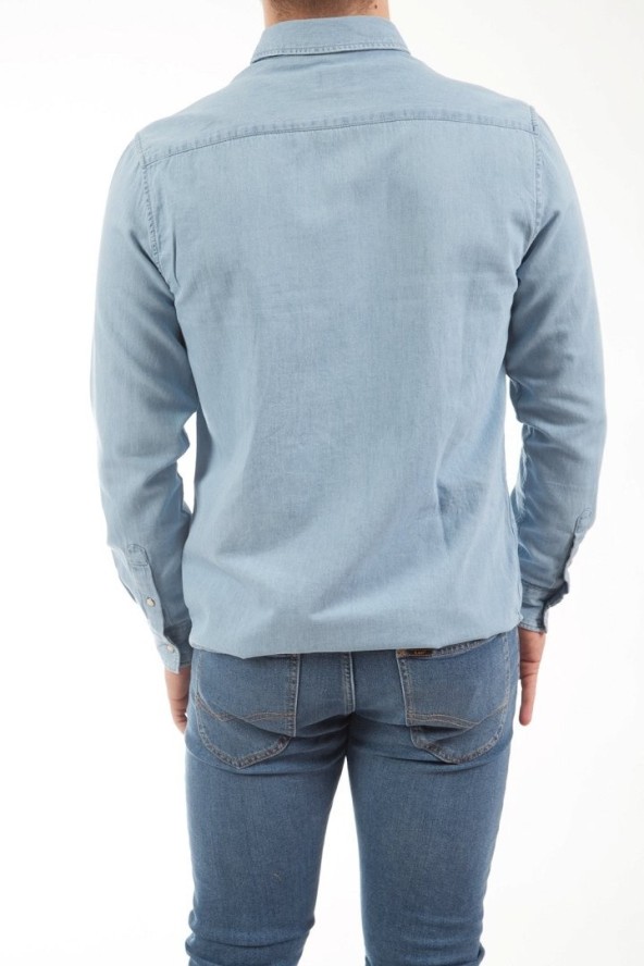 WRANGLER LS DENIM SHIRT MĘSKA KOSZULA JEANSOWA LOGO LIGHT INDIGO W5M7C3X4E 112130235