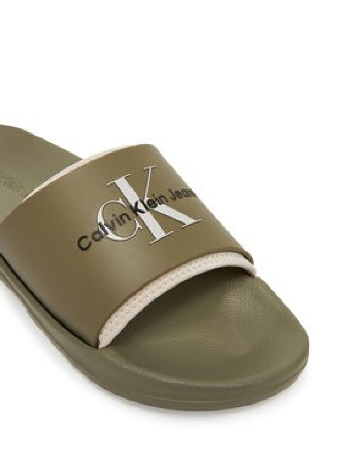 Calvin Klein Jeans Klapki Slide Rubber Neoprene Monologo YM0YM00361 Khaki