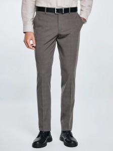 Spodnie męskie z kantem w kratę brązowe Jordini 803