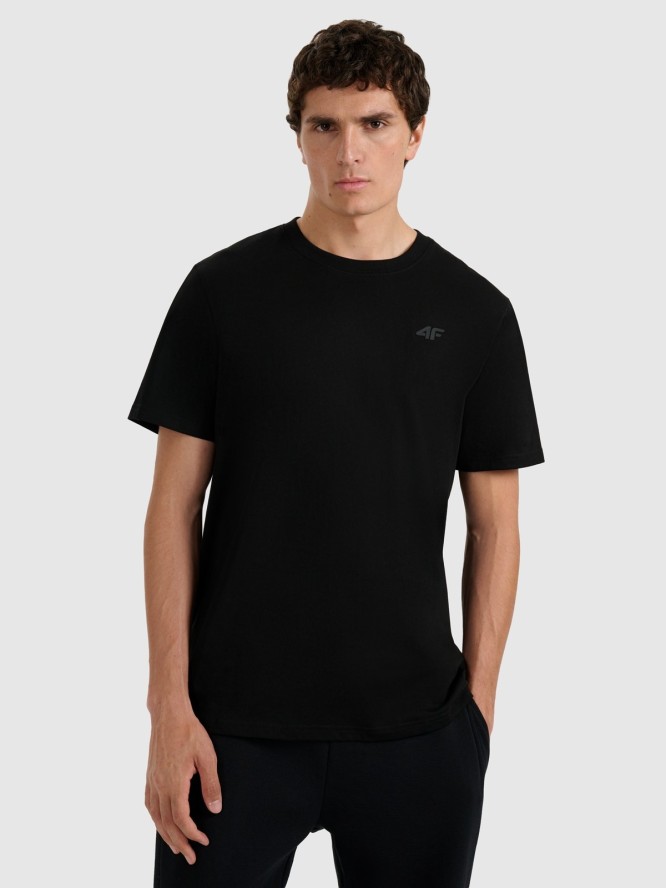 4F T-shirt regular gładki męski - czarny M