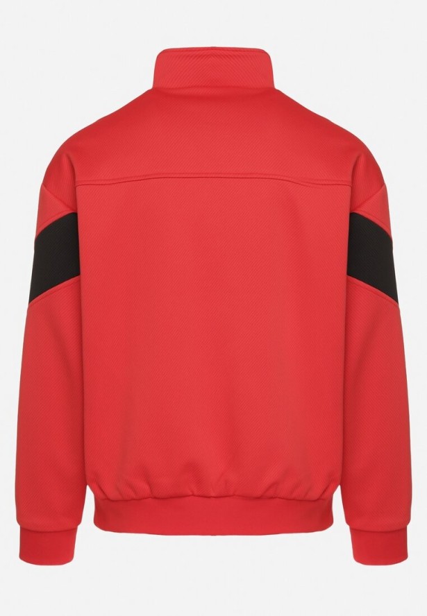 Czerwona Kurtka z Geometrycznym Pasem i Napisem Fonalena