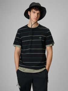 4F T-shirt regular z nadrukiem męski - czarny L