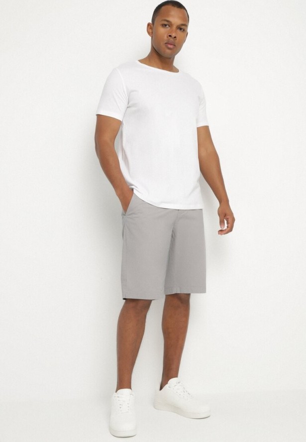 Szare Szorty Bawełniane Bermudy Zapinane na Ukryty Suwak i Guzik Vikiidana