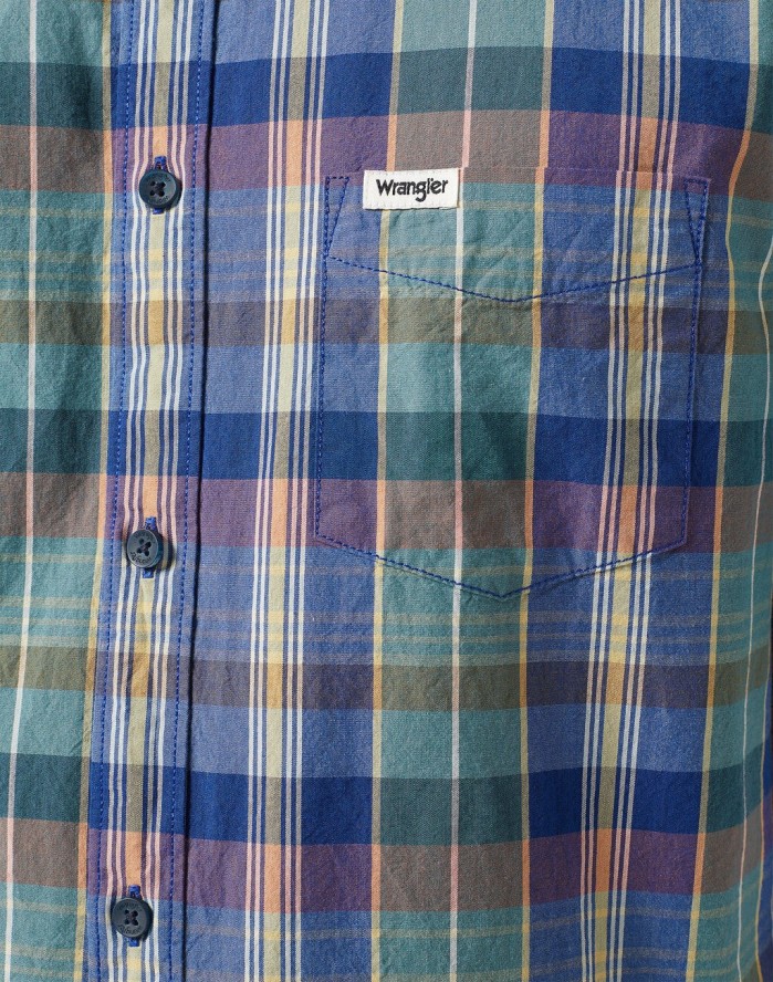 WRANGLER SS 1 PKT SHIRT MĘSKA KOSZULA W KRATĘ KRATA BLUE MADARAS 112350503 W5K0016831