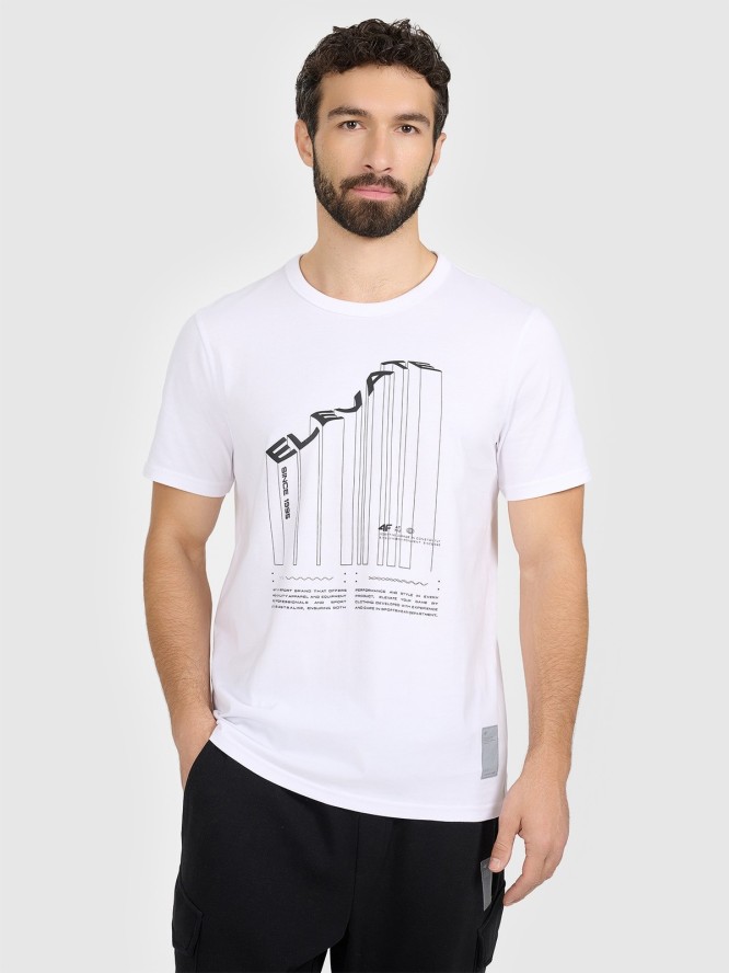 4F T-shirt regular z nadrukiem męski - biały L