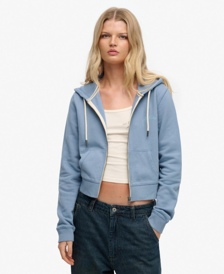 superdry Krótka bluza z kapturem Essential Logo, 100% bawełna – Tidal Blue