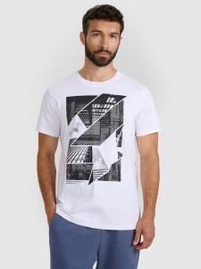 4F T-shirt regular z nadrukiem męski - biały L