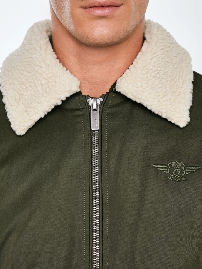 Kurtka męska bomber z kożuszkiem khaki Getnew 303