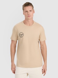 4F T-shirt regular z nadrukiem męski - brązowy L