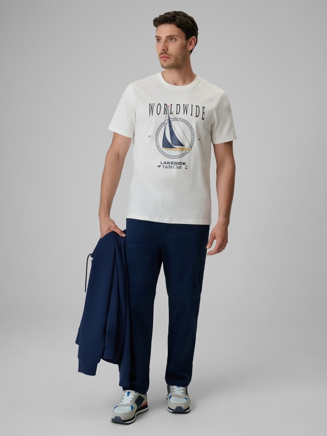 4F T-shirt regular z nadrukiem męski - biały S