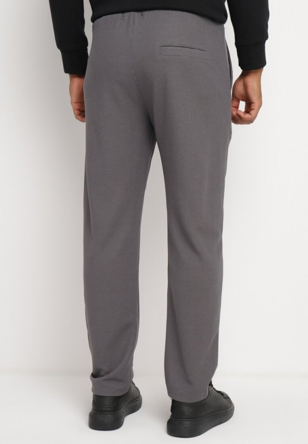 Ciemnoszare Spodnie Dresowe z Bawełną Wysokim Stanem i Ozdobnymi Sznurkami Arsiala