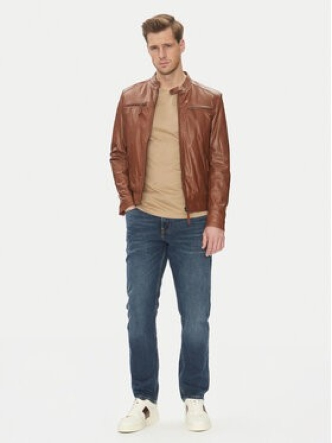 Serge Pariente Kurtka skórzana Tonic Brązowy Slim Fit