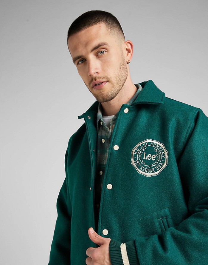LEE VARSITY JACKET MĘSKA KURTKA PRZEJŚCIOWA LOGO NADRUK ESMERALDA L87TDB96 112321558