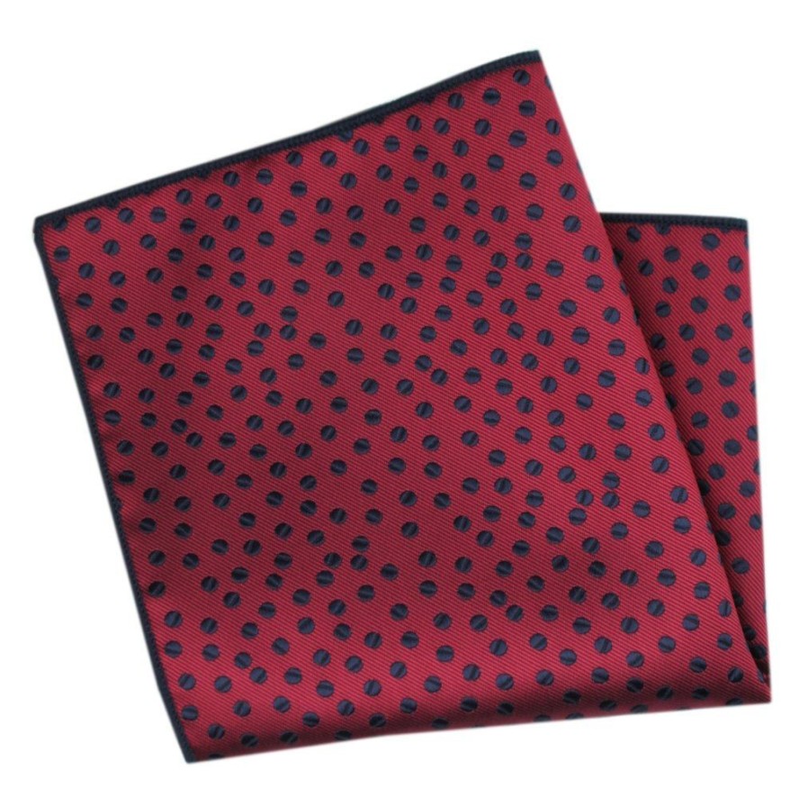 Męska, Elegancka Poszetka - Alties - Granatowe Groszki, Czerwone Tło