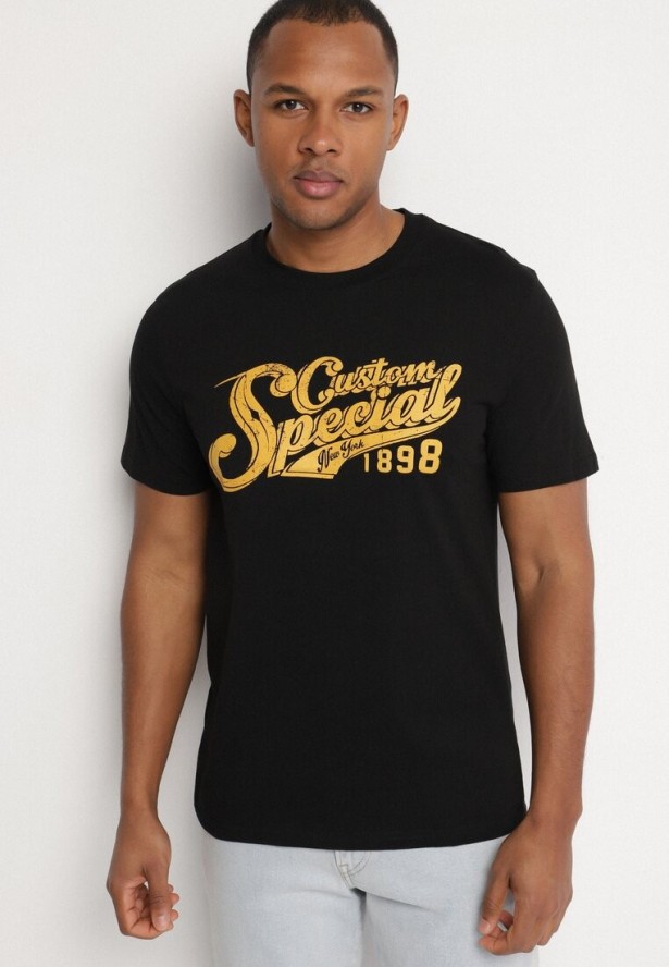 Czarna Bawełniana Koszulka z Nadrukiem z Napisem Mepize