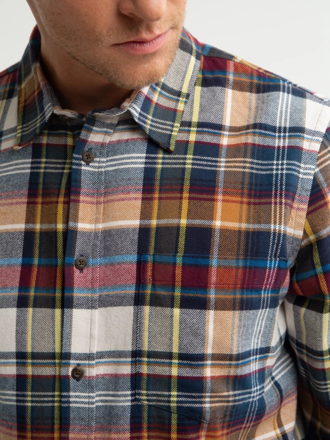 Koszula męska flanelowa w kratę beżowa Fileso 801