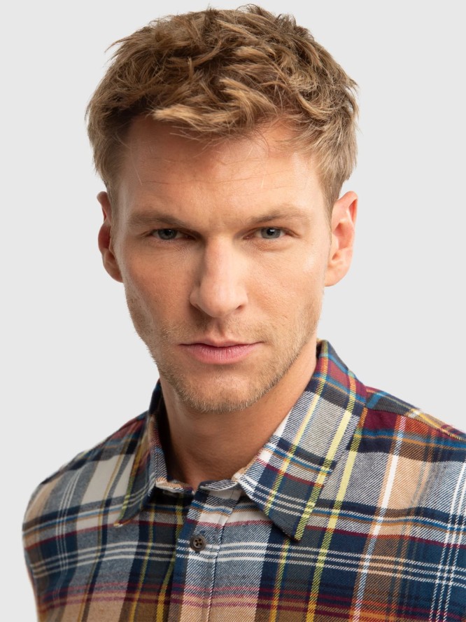 Koszula męska flanelowa w kratę beżowa Fileso 801