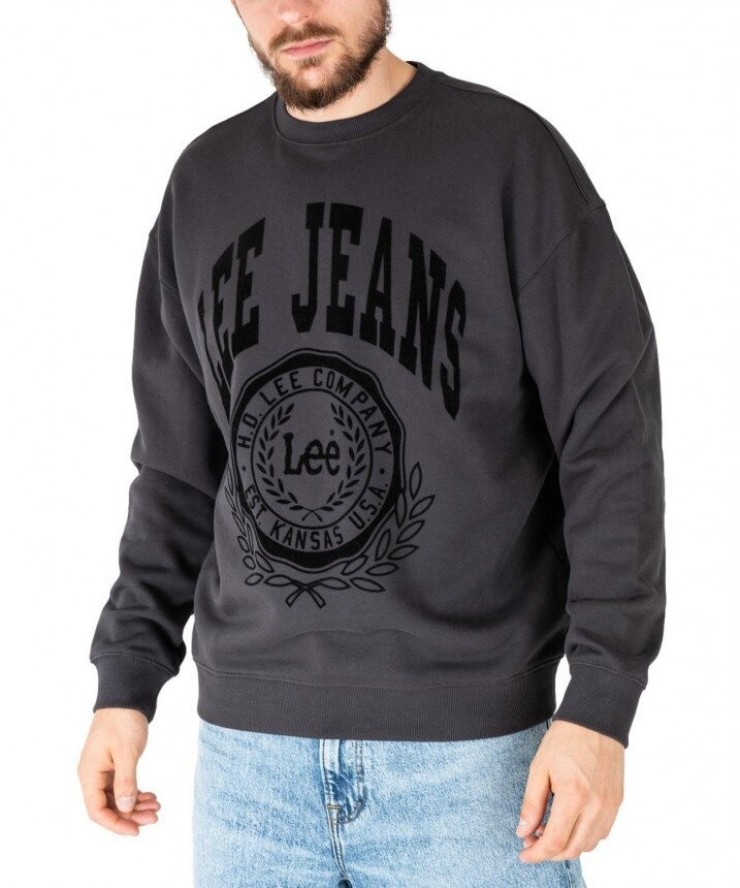 LEE CREW SEASONAL MĘSKA BLUZA KLASYCZNA LOGO NADRUK WASHED BLACK L84KRYON 112322639