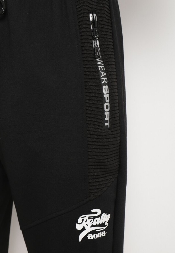 Czarne Szorty Dresowe z Zasuwanymi Kieszeniami Elawn