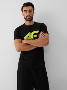 4F T-shirt regular z nadrukiem męski - czarny XL