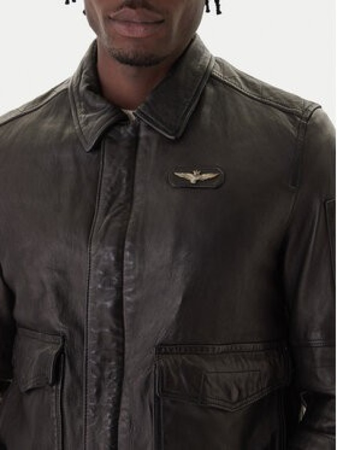 Aeronautica Militare Kurtka skórzana 252PN0963U100839 Czarny Regular Fit