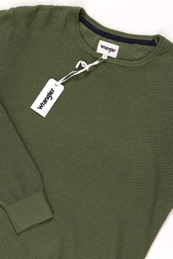 MĘSKI SWETER WRANGLER PIQUE CREW KNIT DEEP LICHEN GRN W8616PT1X 112132317