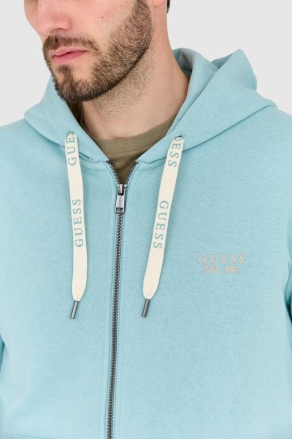 GUESS Turkusowa męska bluza rozpinana slim fit, Rozmiar S