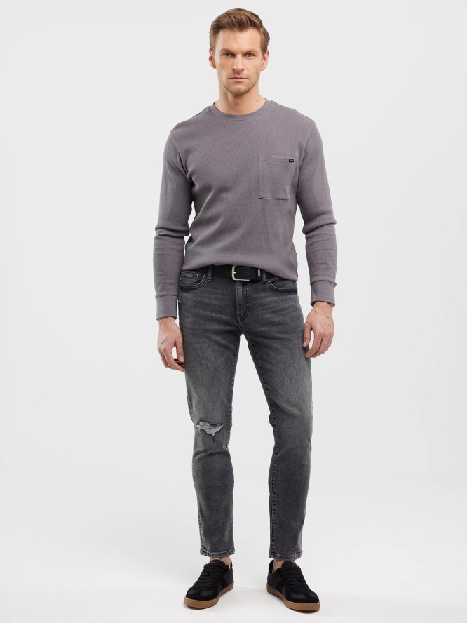 Jeansy męskie skinny z przetarciami 7/8 szare Jeffray Cropped 898