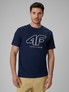 4F T-shirt regular z nadrukiem męski - granatowy S