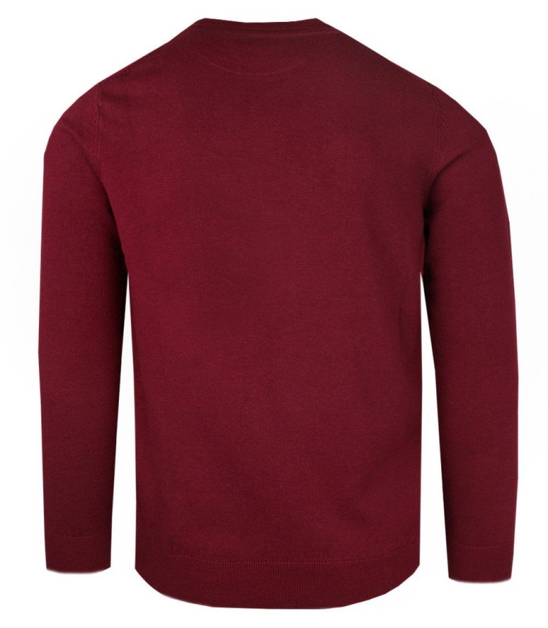 Bawełniany Sweter Męski - Pako Jeans - Bordowy z Fakturą Materiału